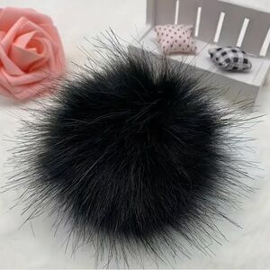 Two 4-Inch Black Faux Fur Pom Balls | Pompons for Keychains, Scarves, Bags | New